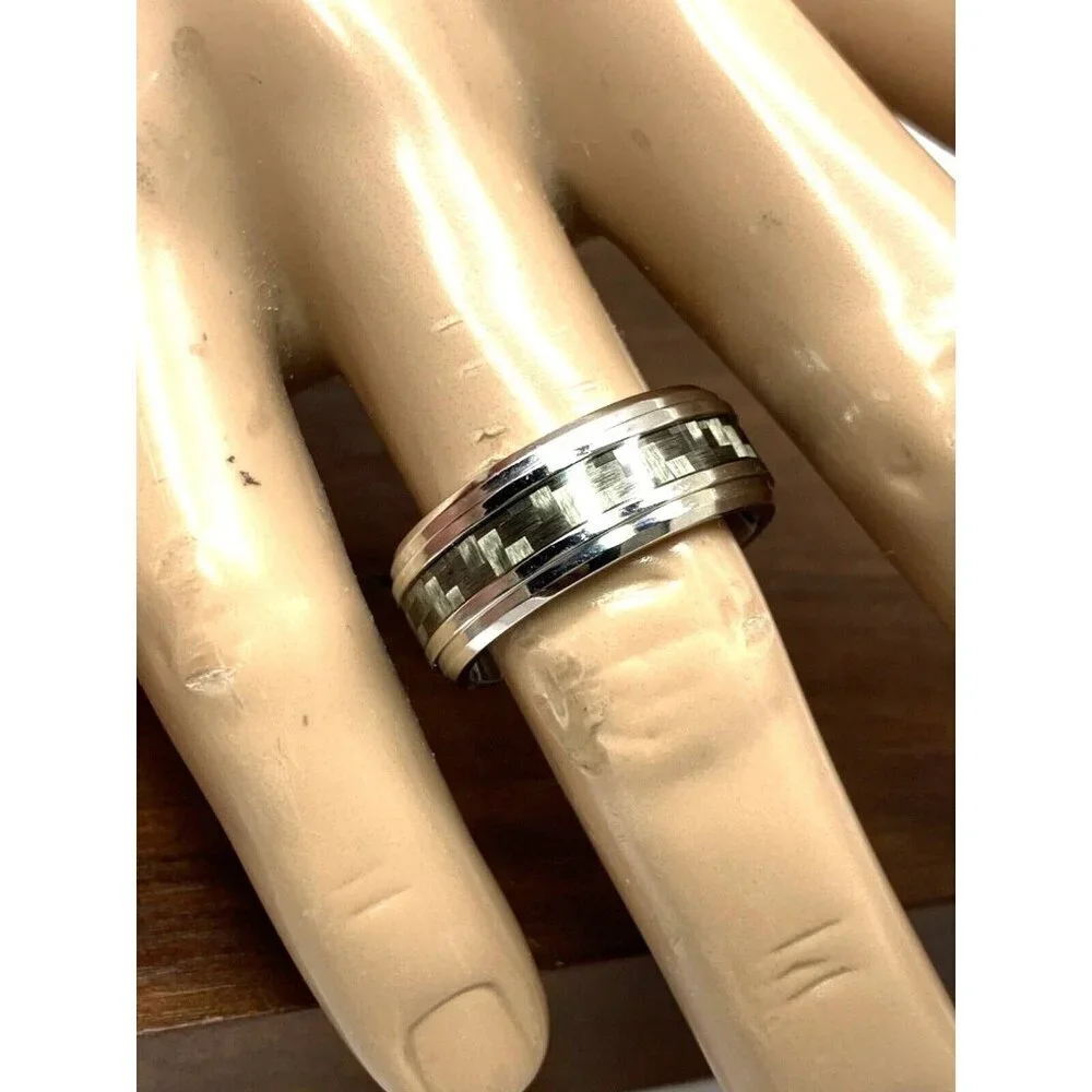 Men's Wedding Band Cobalt Chrome Benchmark Gray Silver 9mm Wide Ring Size 11